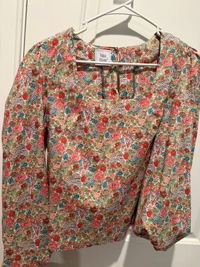 Coral Floral Square-Neck Blouse